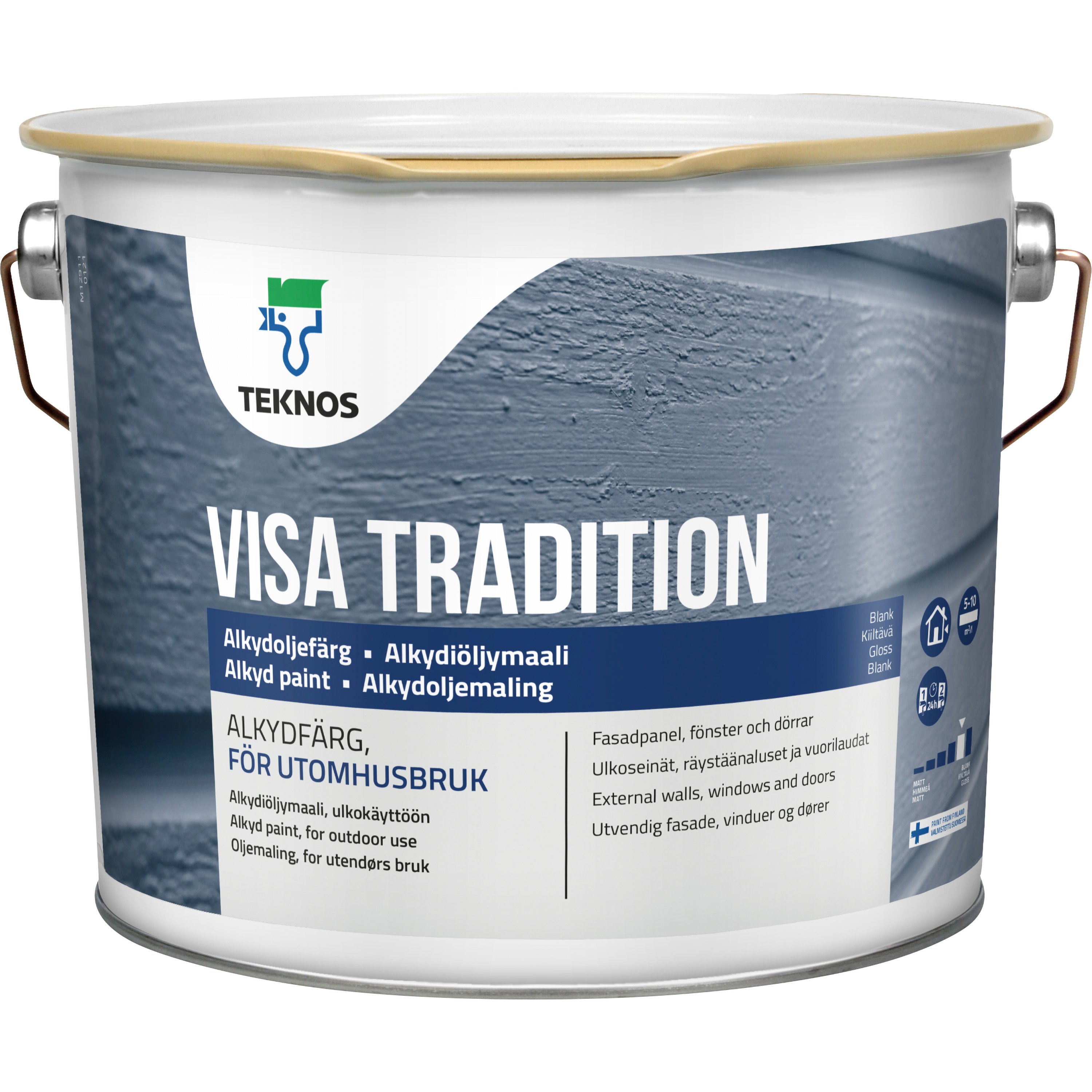 Målarfärg Teknos Visa Tradition Bas 3 Utomhus, 2,7 l