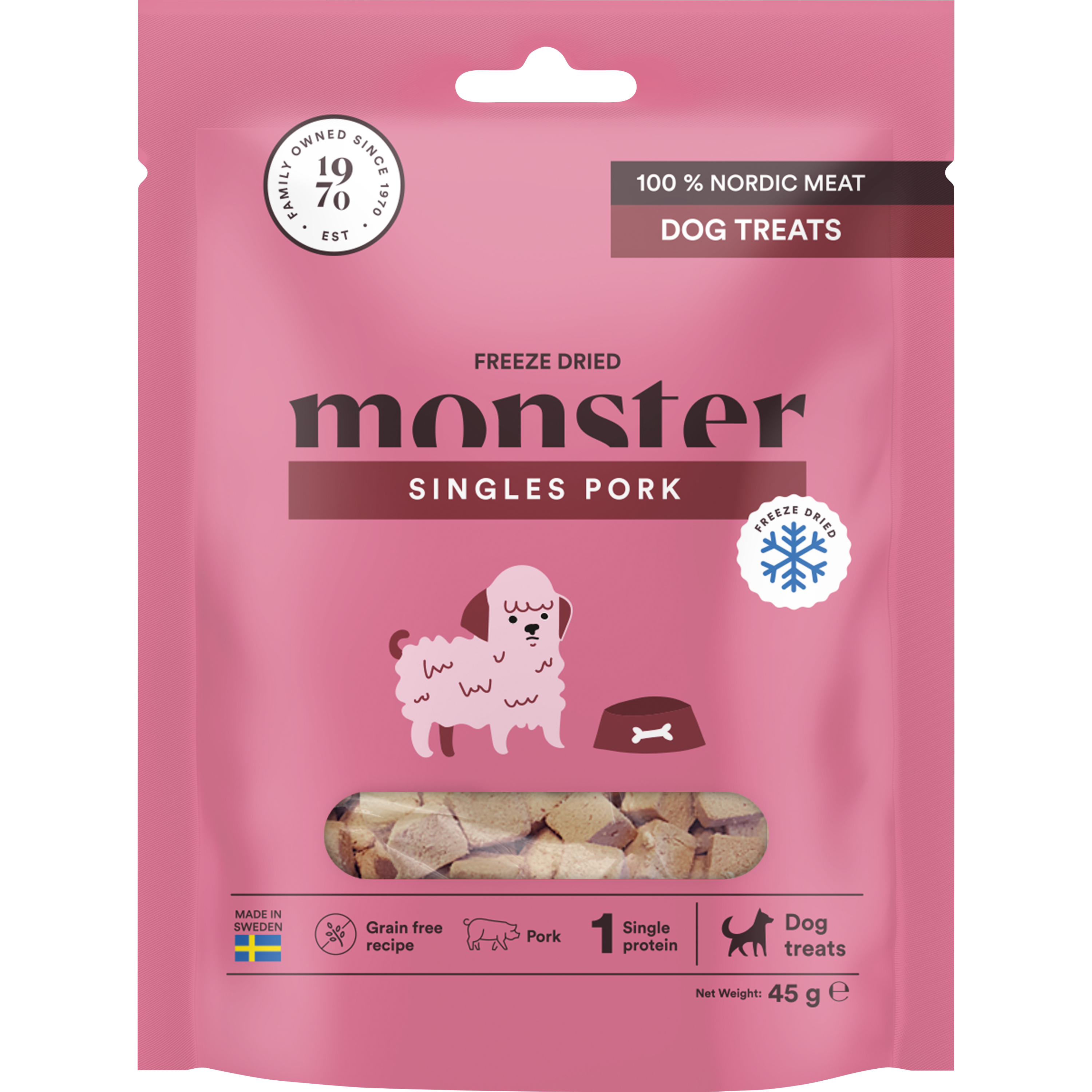 Hundgodis Monster Dog Treats Freeze Dried Pork 45 g