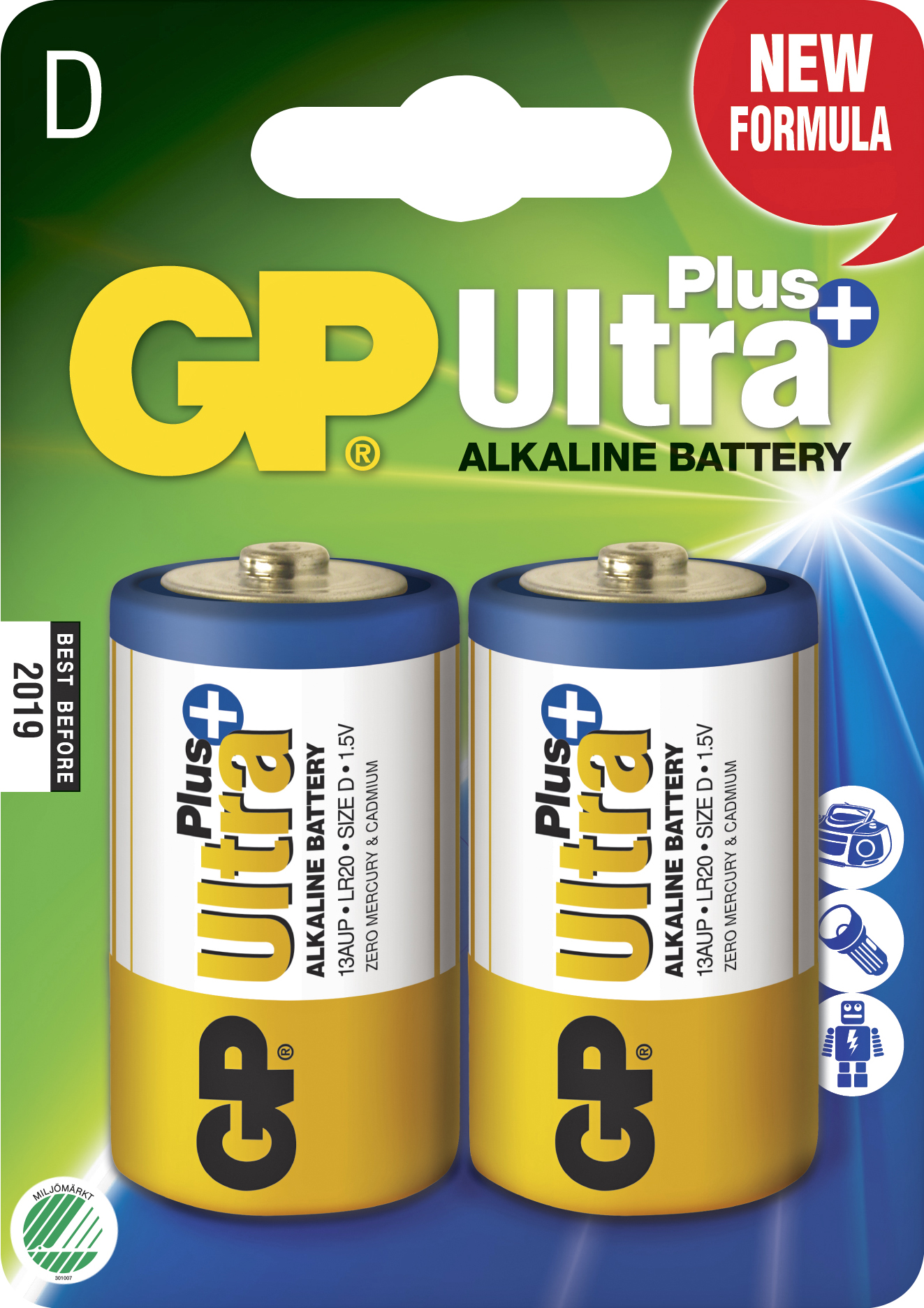 Batteri GP Alkaline Ultra Plus D LR20 2-p