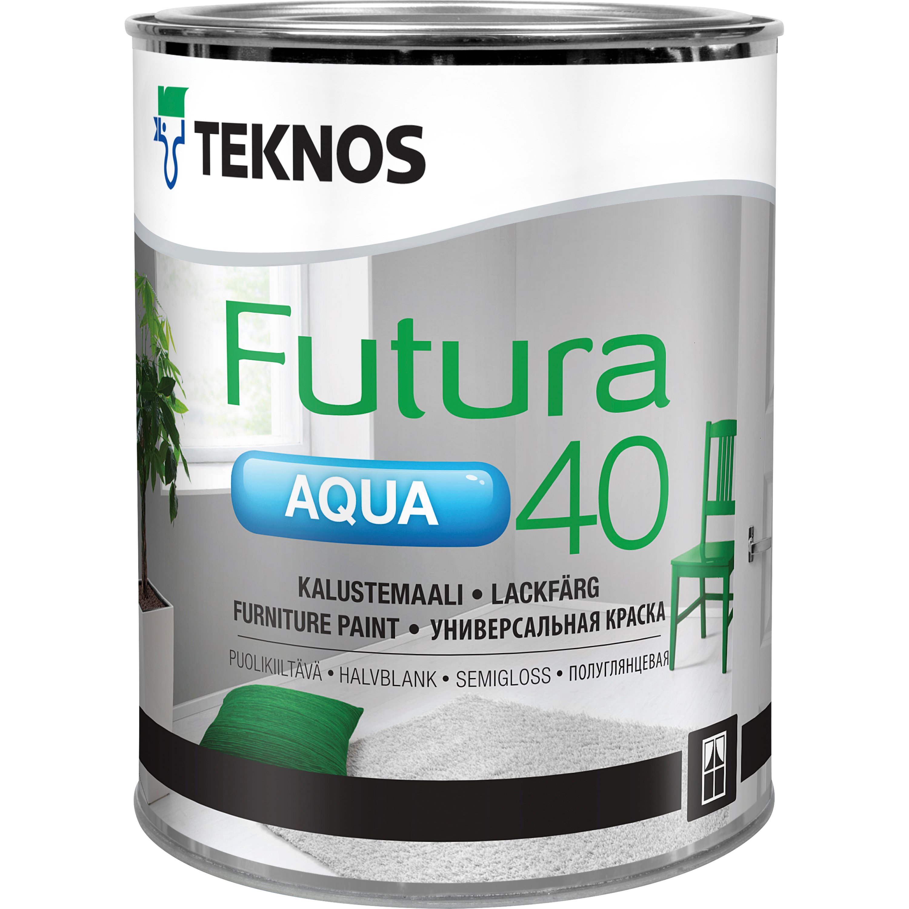 Färg Teknos Futura Aqua 40 Bas 3 Halvblank täckfärg 0,9L