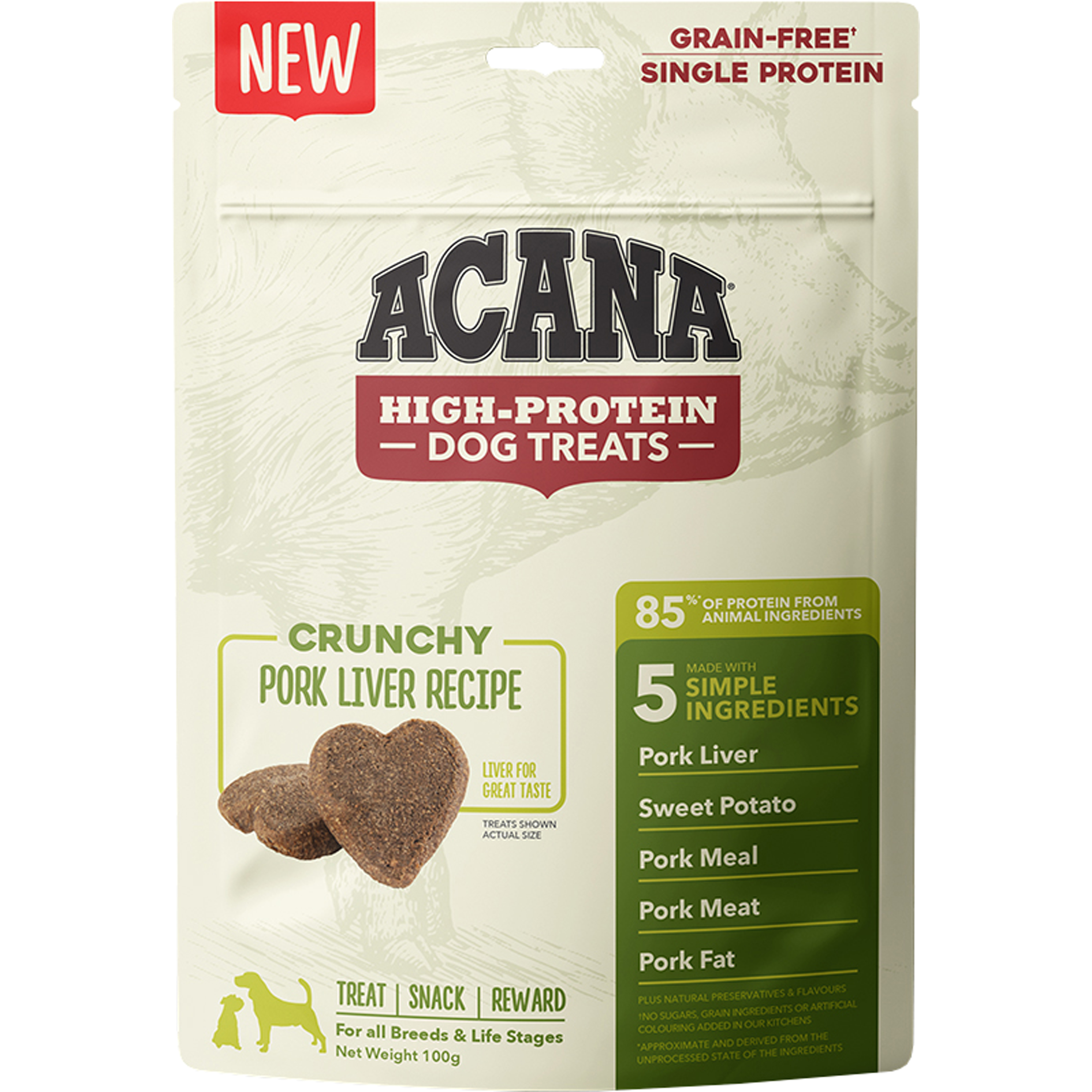 Hundgodis Acana Dog Treats Crunchy Pork, 100 g