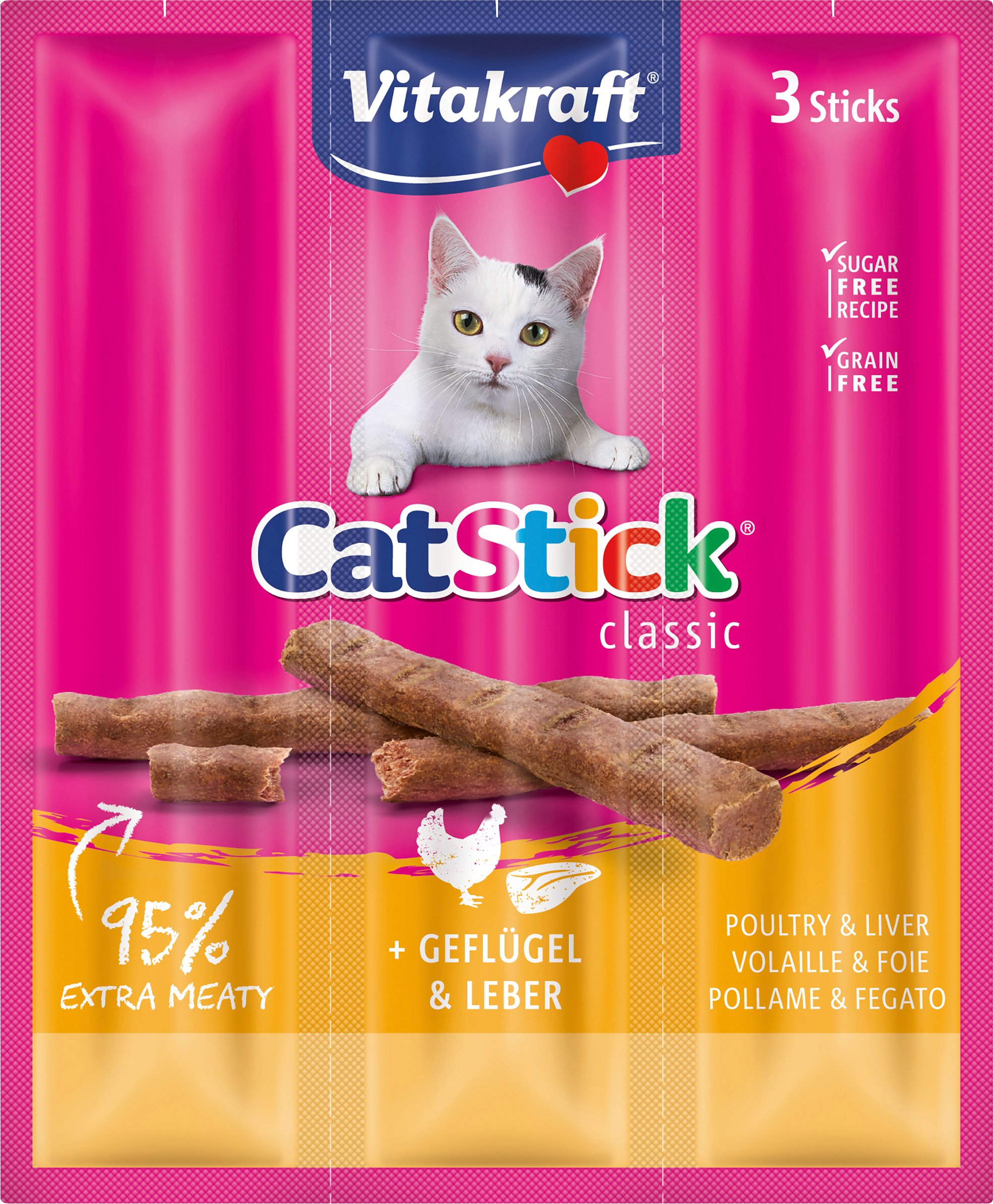 Kattgodis Vitakraft Cat Stick Mini Tuggpinnar Kyckling/Lever 3-p