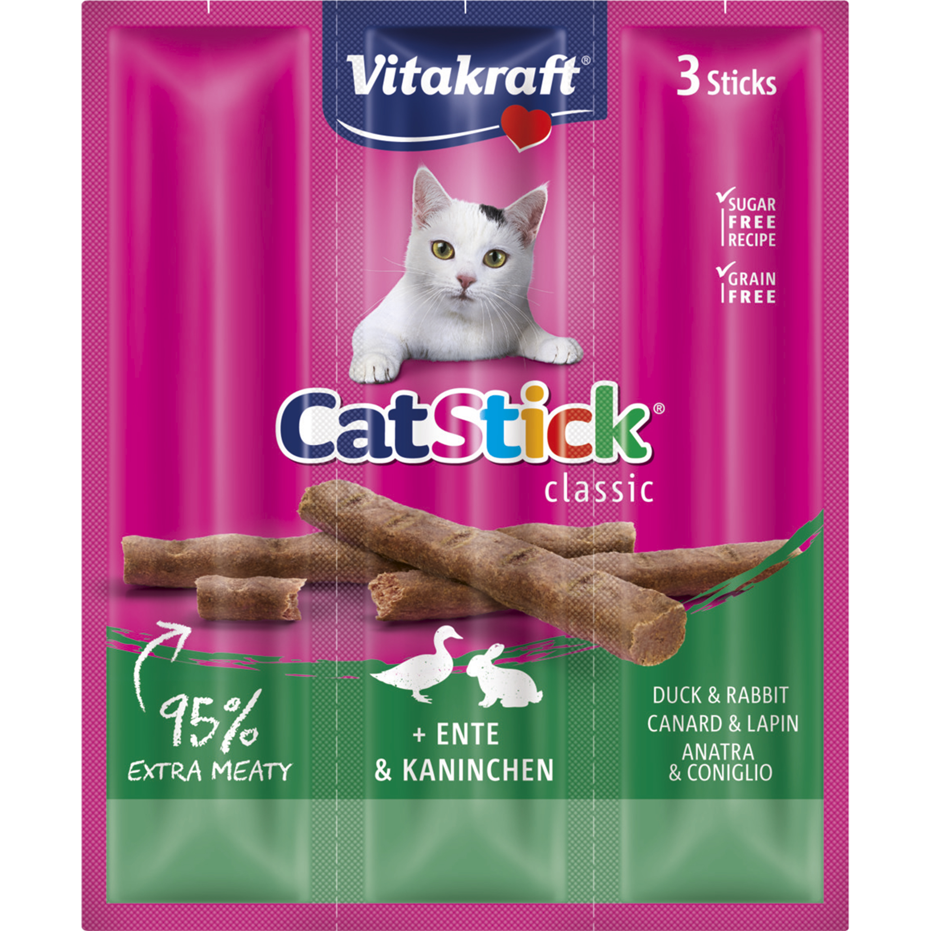 Kattgodis Vitakraft Cat Stick Mini Tuggpinnar Mini Anka/Kanin 3-p