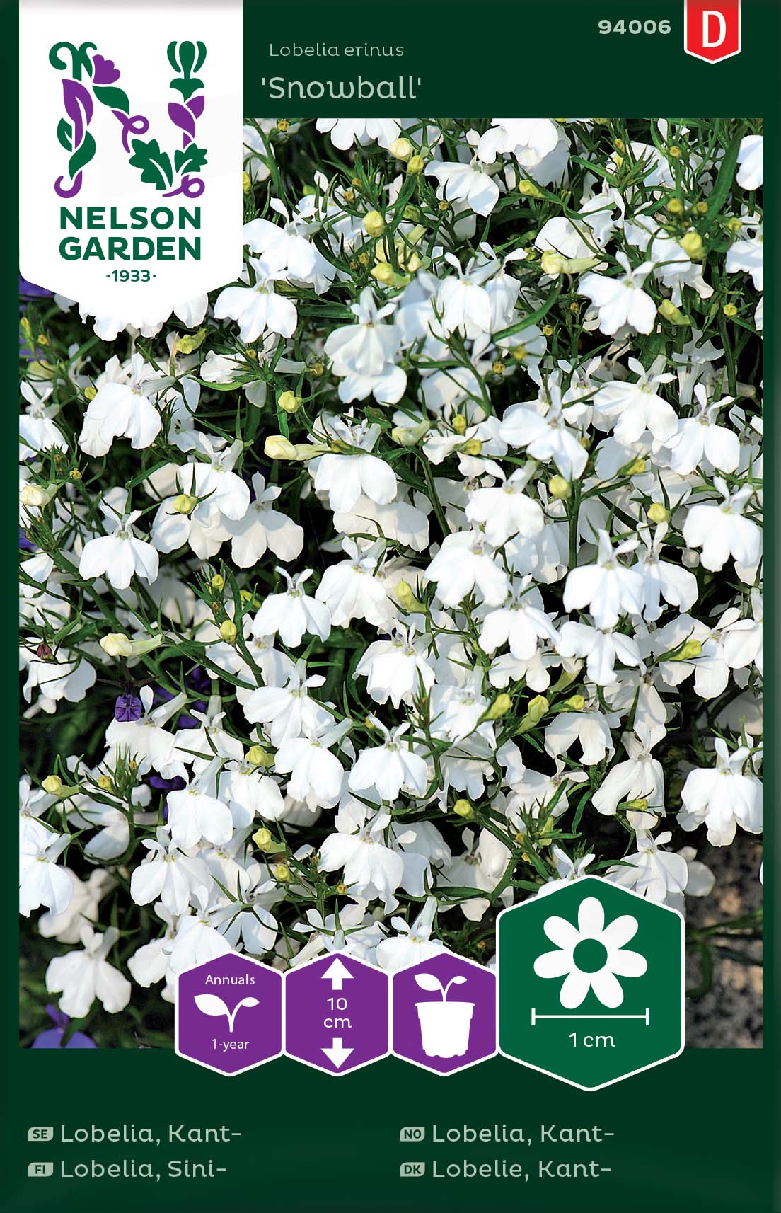 Fröer Nelson Garden Lobelia Kant- Snowball Vit